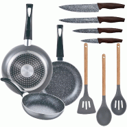 San Ignacio - Jeu de 3 poêles Ø16/20/24 cm en Aluminium Embouti avec Jeu de 4 Couteaux et Ustensiles Daimiel - aluminium PK5829
