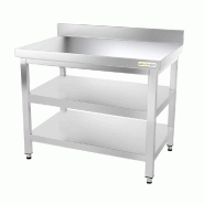 Table de travail en inox 1000 x 700 mm adossée avec 2 étagères PREMIUM / GOLDINOX - inox 3701770806997 Table de travail en inox 1000 x 700 mm adossée avec 2 étagères PREMIUM / GOLDINOX - inox 3701770806997