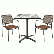 Table extérieure white dream 69x69 cm pied t-one pliable avec 2 fauteuils solea - tigaone - 3701680324116_0