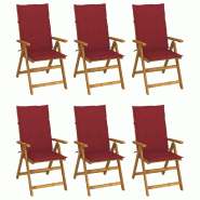 VidaXL Chaises Pliables De Jardin Lot De 6 Avec Coussins Bois D Acacia - rouge 3064128