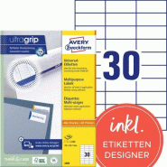 Avery Zweckform 3000 étiquettes multi-usages blanches, format 70 x 29,7 mm (100 feuilles A4 / cdt) - blanc 3489