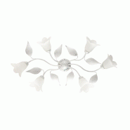 BeLight Plafonnier Olga Fer Blanc, Déco Argent Antique, Verre Albâtre D.14, 6 Lumières 70X52 Cm Déco Sobre Et Chic - blanc 8050713212261