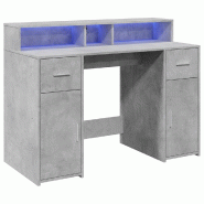 Bureau et lumières LED gris béton 120x55x91cm bois d'ingénierie Modèle Atlas Office Pro Évasion - 8721158402493