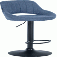 Décoshop26 - Tabouret de bar x1 réglable en hauteur en tissu bleu dossier ajouré et pied métal noir 10_0006190 - bleu métal 3000265430830