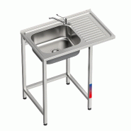 Gasfrit – Évier sous comptoir avec 1 bac et 1 égouttoir, industriel, en acier inoxydable, avec emplacement pour lave-verres,  800 x 500 x 850 mm.