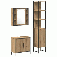 Helloshop26 - Lot de 3 meubles de salle de bain modernes rangement miroir 33 x 33 x 185,5 cm en bois d'ingénierie marron 02_0055925 - marron Bois mas