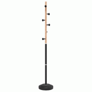 Helloshop26 - Porte-manteau sur pied design contemporain couloir 177 x 30 cm avec 6 patères rangement en fer noir 02_0047585 - noir Bois massif 30002
