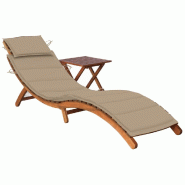 Helloshop26 - Transat chaise longue bain de soleil lit de jardin terrasse meuble d'extérieur avec table et coussin bois d'acacia 02_0012638 - marron