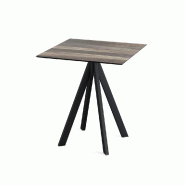 Infinity table de bistrot avec piètement noir + plateau HPL Tropical Wood 70x70 cm