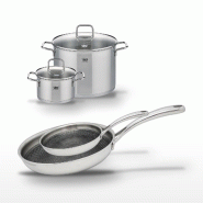 Lot 2 Poêles 24/28cm et 2 Faitouts 20/26cm Elo Relief Evolution - gris inox 3176239954920