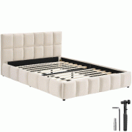 TecTake GmbH tectake Lit rembourré Shirley, sommier à lattes intégré, capacité 250 kg, 193x220x93 cm, aspect velours sable - beige Bois manufactu TecTake GmbH tectake Lit rembourré Shirley, sommier à lattes intégré, capacité 250 kg, 193x220x93 cm, aspect velours sable - beige Bois manufactu