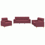 VidaXL Ensemble de canapés 3 pcs avec coussins rouge bordeaux tissu Modèle Cristal Prestige - 3201558