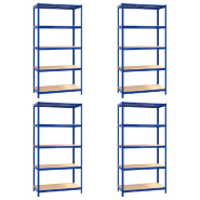 Vidaxl étagères à 5 niveaux 4pcs bleu acier et bois d'ingénierie 3154214