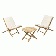 WellHome - Ensemble table Ø45cm et chaises de jardin pliantes en bambou en couleurs beige et blanc - blanc Bambou WH17437