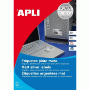 Apli 20 étiquettes polyester métallisées argent, format 210 x 297 mm (20 feuilles / cdt) - 8410782100713