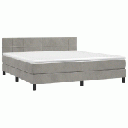 Décoshop26 - Cadre de lit LED avec sommier tête de lit matelas surmatelas 180x200 cm tissu velours gris clair TDL0207812 - gris 3001234688009