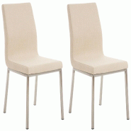 Décoshop26 - Lot de 2 chaises de salle à manger style épuré en tissu crème et acier inoxydable 10_0007757 - beige inox 3000266288508