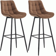 Décoshop26 - Lot de 2 tabourets de bar coutures décoratives carrées avec repose-pieds en velours marron quatre pieds en métal 10_0006761 - marron