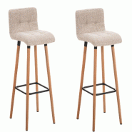 Décoshop26 - Lot de 2 tabourets de bar en tissu crème coutures décoratives pieds en bois avec repose-pieds 10_0000541 - beige Bois massif 300076406