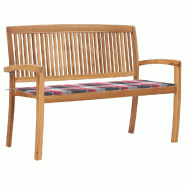 Helloshop26 - Banc de jardin meuble de patio d'extérieur terrasse empilable et coussin 128,5 x 57,5 x 90 cm bois de teck massif 02_0011661 - Bois mas