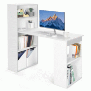 Helloshop26 - Bureau d'ordinateur avec bibliothèque 122 x 56 x 122 cm espace de rangement pratique style moderne en bois blanc 20_0010860 - blanc Boi