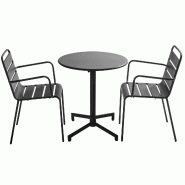 Oviala Business Ensemble table de jardin et 2 fauteuils en métal gris anthracite - gris acier 114711