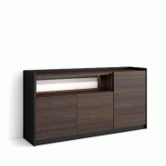 SKRAUT HOME Buffet salon et cuisine, 156x80x37 cm, 3 Portes, LED, Chêne foncé et Noir - marron Bois manufacturé 700_2