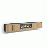 SKRAUT HOME Meuble TV, Banc Télé, Grand espace de Rangement, 315x35x50cm, Pour les TV jusqu'à 80", Cheminée électrique XXL, Suspendu, Style moder