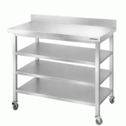 Table de travail en inox Bar 1000x700 mm avec 3 étagères inférieures et dosseret sur roulettes PREMIUM - GOLDINOX - gris inox 3701770831890