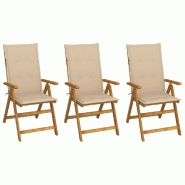 VidaXL Chaises Pliables De Jardin Lot De 3 Avec Coussins Bois D Acacia - beige 3064092