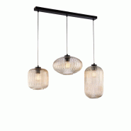 BeLight Rail Glamour Noir, Câbles Réglables, Verre Soufflé Ambré Décor Rayé, 3 Lumières, Style Contemporain Chaleureux - orange 8057724580839