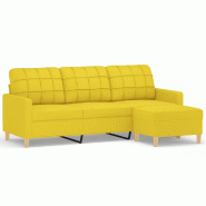 Canapé à 3 places avec repose-pieds Jaune clair 180 cm Tissu Modèle Vega Master Métal - 8721012059733