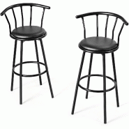 COSTWAY set 2 tabourets, pivotants, de bar, bistrot, ronds, de cuisine/travail, noirs. - noir métal VH33248