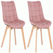 Décoshop26 - Lot de 2 chaises de salle à manger rembourrage généreux en velours rose piètement en bois 10_0007573 - Bois massif 3000266184732