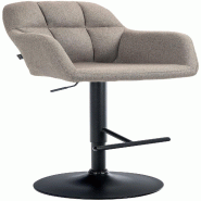 Décoshop26 - Tabouret de bar chaise haute x1 fonction rotation 360° en tissu taupe avec coutures décoratives piètement métal noir 10_0005278 - no