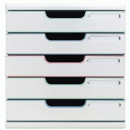 Exacompta MODULO A4 5 tiroirs fermés AutentiK gris lumière/3 couleurs (bordures) - multicolore 301303D