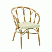 Fauteuil professionnel Mary empilable – aluminium effet bois et tressage beige et vert d’eau - multi-matériau MARYFAUT