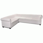 Helloshop26 - Canapé d'angle chesterfield 6 places cuir artificiel blanc  02_0019677 - blanc polyester 3001013288000