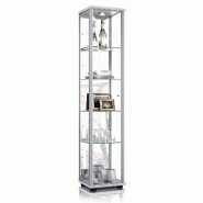 K-Möbel Vitrine en verre argenté (176x37x33 cm) avec 4 étagères en verre réglables en hauteur en ESG et miroir - argenté Bois manufacturé C1016AL