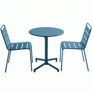 Oviala Business Ensemble table de jardin et 2 chaises en métal bleu pacific - bleu acier 114701