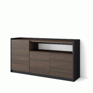 SKRAUT HOME Buffet salon et cuisine, 156x80x37 cm, 3 Portes, Meuble chaussure, Chêne foncé et Noir - marron Bois manufacturé 700_5