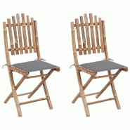 VidaXL Chaises Pliables De Jardin Lot De 2 Avec Coussins Bambou - gris 3063988