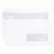 Clairefontaine Boîte de 500 enveloppes Adhéclair blanches fd gris 110x220/DL, 80 g/m², avec fenêtre 35x100 à 20/20, adhésive avec bande - 332968