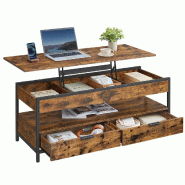 Helloshop26 - Table basse de salon avec plateau relevable  50 x 120 cm  tiroirs de rangement avec rangement ouvert et compartiment 12_0007481 - vert m