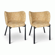 Now's Home - Lot 2 fauteuils de table métal noir tissu tweed ocre58x54.5x76.5cm suzan - 3256390254425