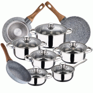 San Ignacio - Batterie de cuisine Cassel 14/16/18/20/24 cm en acier inoxydable avec ensemble de poêles Daimiel 22/24/26 cm en aluminium forgé - mult