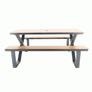 Table de pique-nique en compact HPL Alma avec Trou pour Parasol - version standard ou PMR