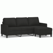 VidaXL Canapé à 3 places avec repose-pieds Noir 180 cm Tissu Modèle Vega ProDesk Plus - 3201041
