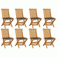 VidaXL Chaises De Jardin Et Coussins Taupe Lot De 8 Bois Teck Massif - gris 3072925