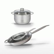 Batterie de cuisine avec 2 poêles de cuisson 24/32 cm et 1 faitout 20 cm en inox sans PFAS Elo Collection Relief Solution Brillant - gris 31762399409